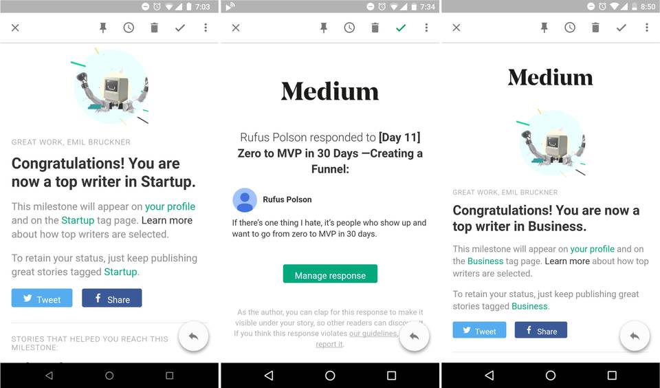 Some screenshots showing my success on Medium